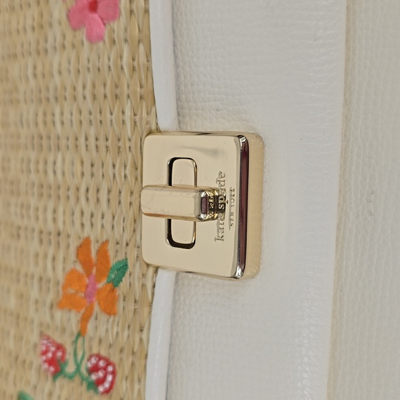 NEW Kate Spade Phoebe Embroidered Straw Flap Crossbody Shoulder Bag, Meringue - Picture 5 of 12